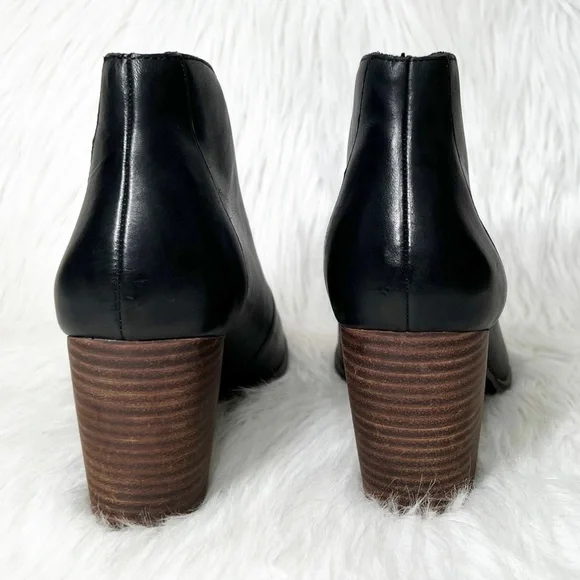 SOLD-Lucky Brand Black Leather Peep Toe Heel Shootie Ankle Boot Pumps - Picture 7 of 11